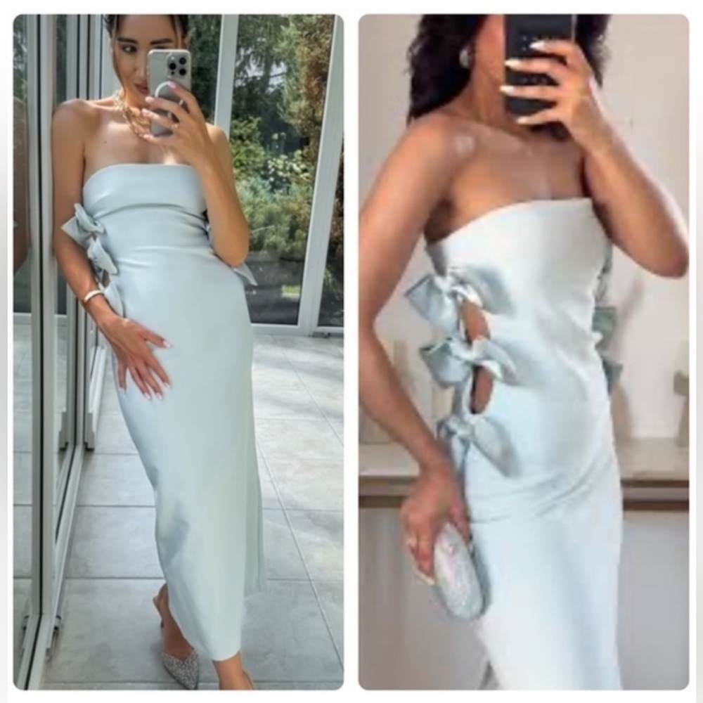 Zara NWT Satin Bow Cutout Midi Dress Medium
